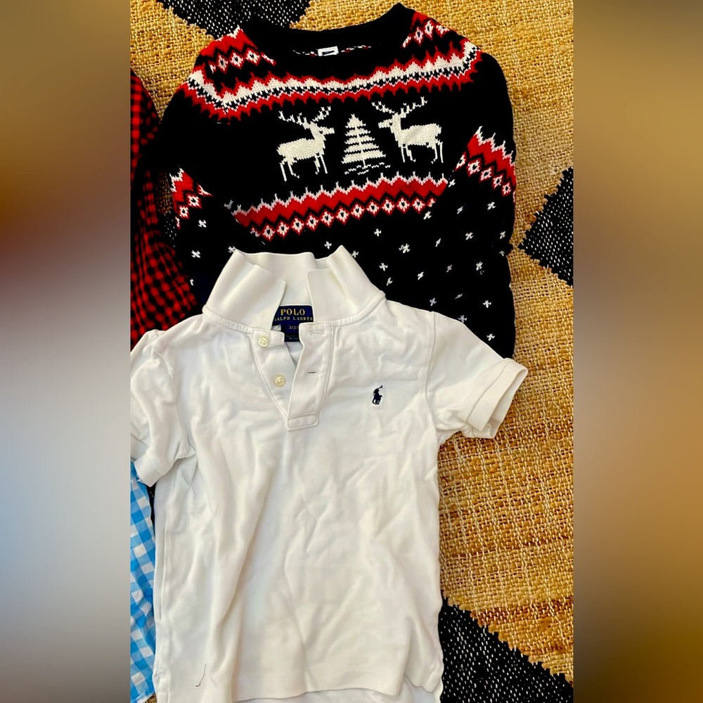 Janie and Jack Christmas sweater and Ralph Lauren polo 3t